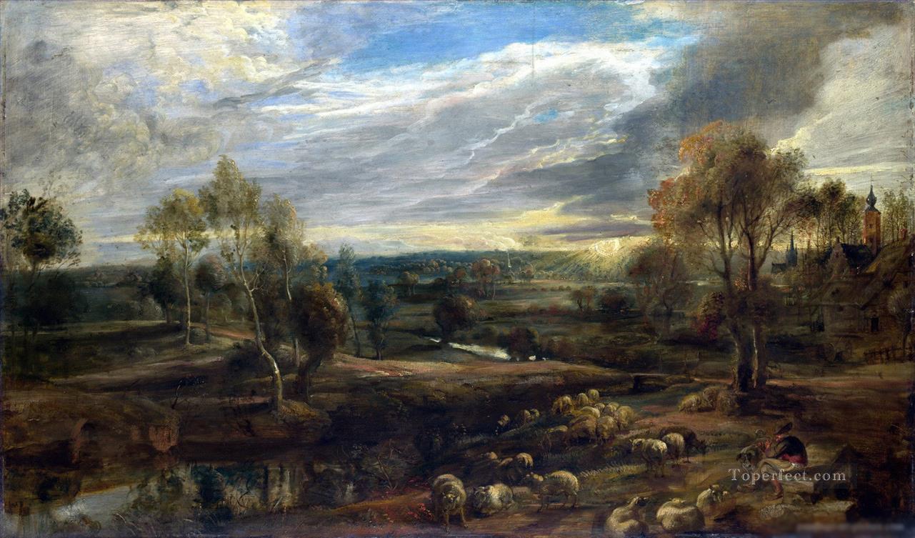 ルーベンス ピーター・パウル 羊飼いとその群れのいる風景油絵